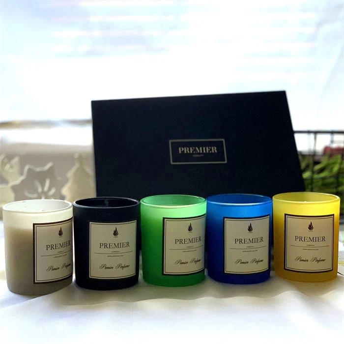 3. Hand made soy scented candles in glass containers with different colors