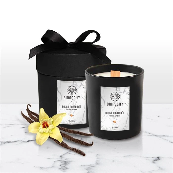 1. Wood wick organic scented soy candle with customized cylinder gift box