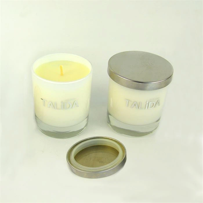 2. Organic scented candles for home scents in thick bottomed glasses with silver metal lids